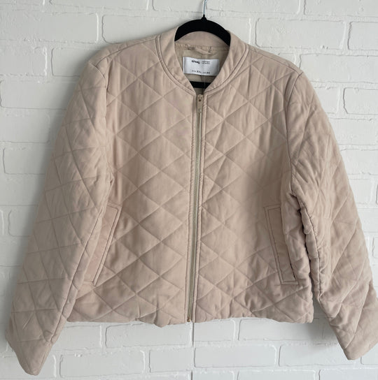 Beige Quilted Bomber Jacket