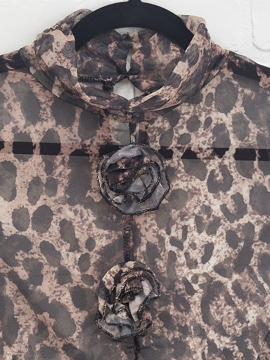 Animal print mesh top