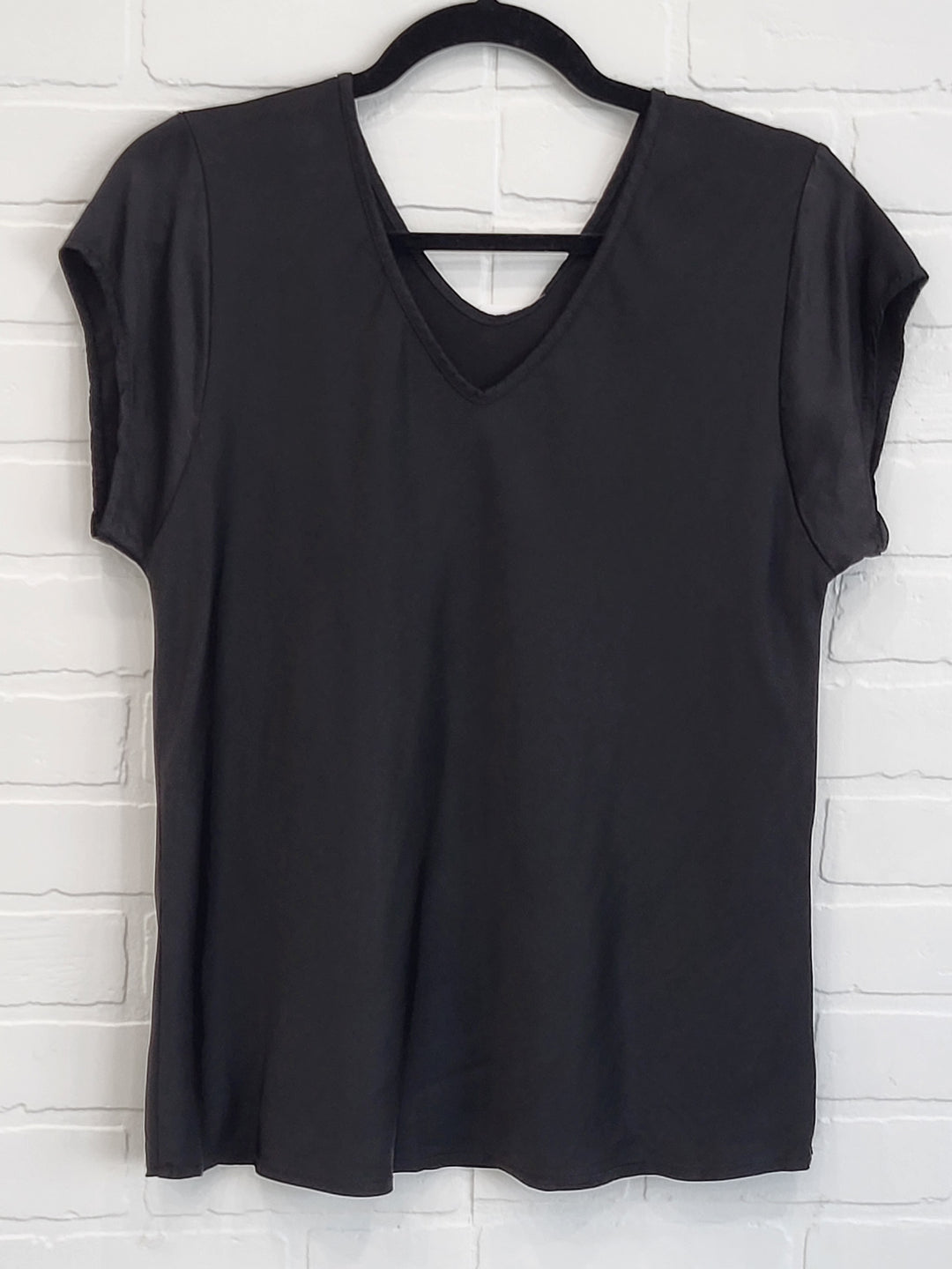 Belle Satin short sleeve V neck top