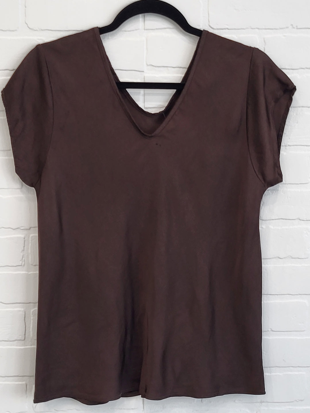 Belle Satin short sleeve V neck top