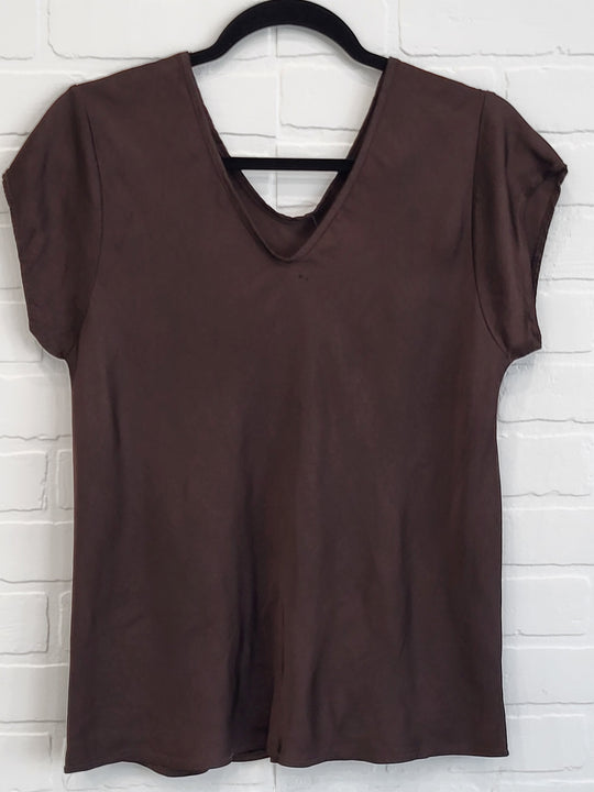 Belle Satin short sleeve V neck top
