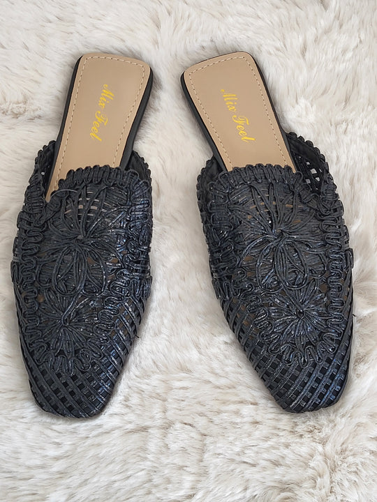 Maxi Embroidered Slip-On Mules