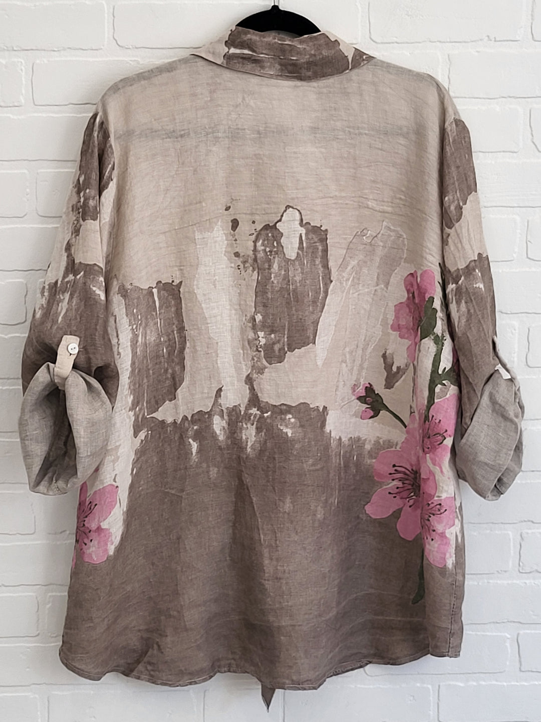 Watercolor Bloom Linen Button-Up Shirt