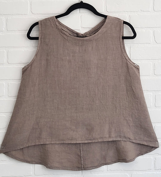 Linen Sleeveless Tank with Bow Back