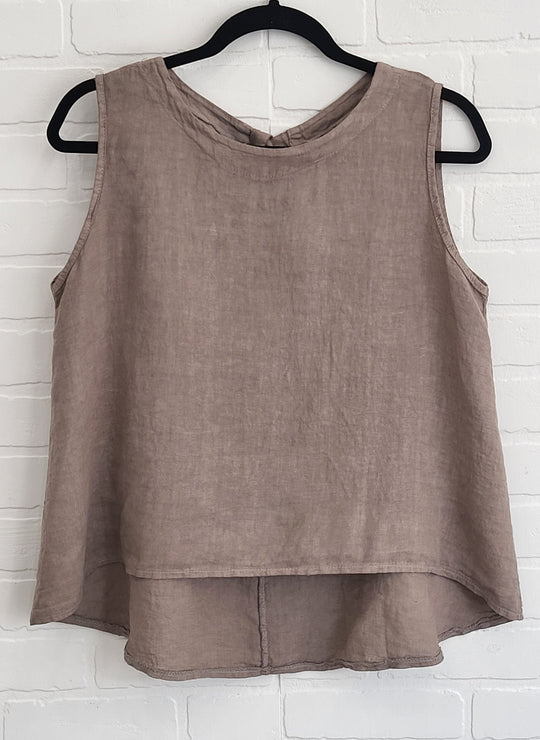 Linen Sleeveless Tank with Bow Back