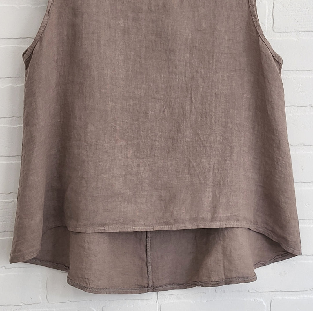 Linen Sleeveless Tank with Bow Back