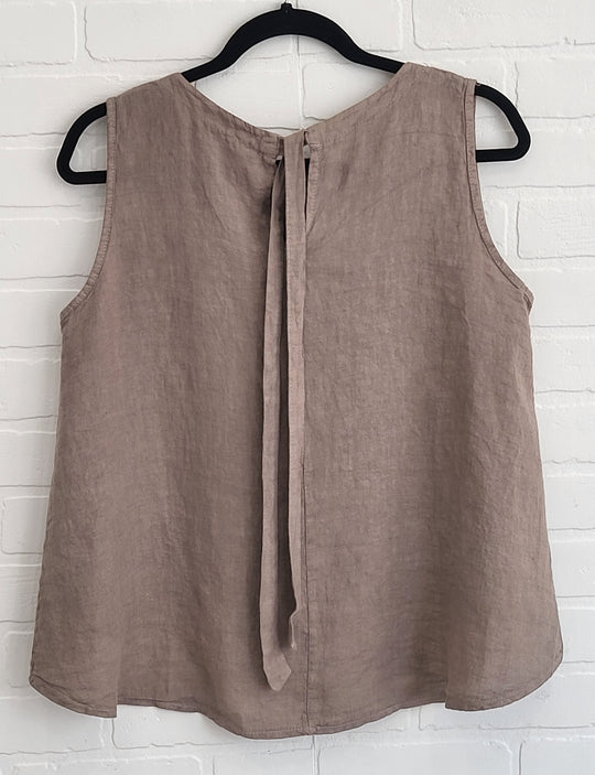 Linen Sleeveless Tank with Bow Back