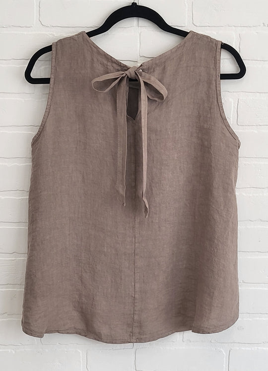Linen Sleeveless Tank with Bow Back