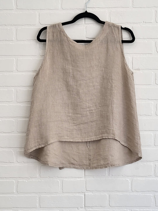 Linen Sleeveless Tank with Bow Back