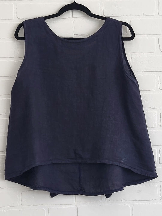 Linen Sleeveless Tank with Bow Back