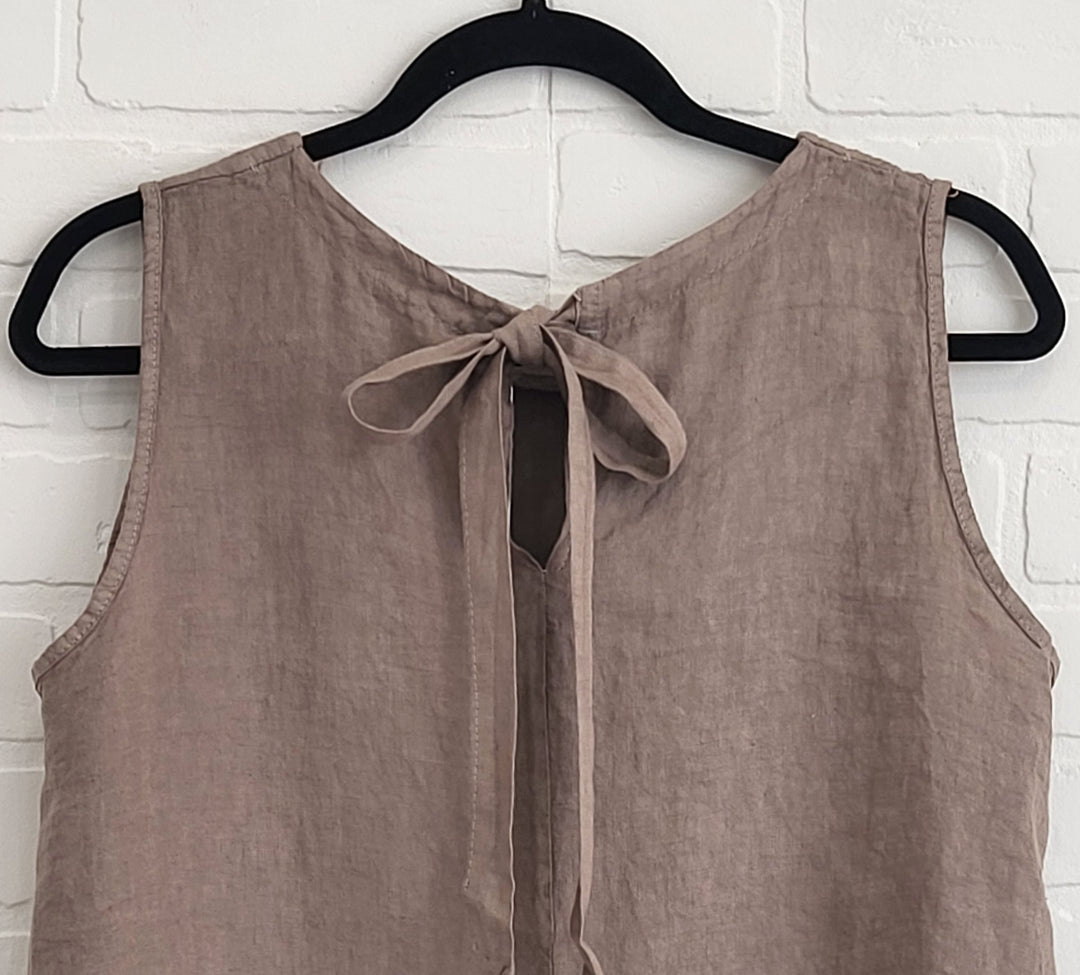 Linen Sleeveless Tank with Bow Back