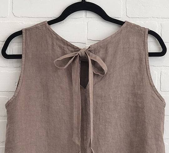 Linen Sleeveless Tank with Bow Back