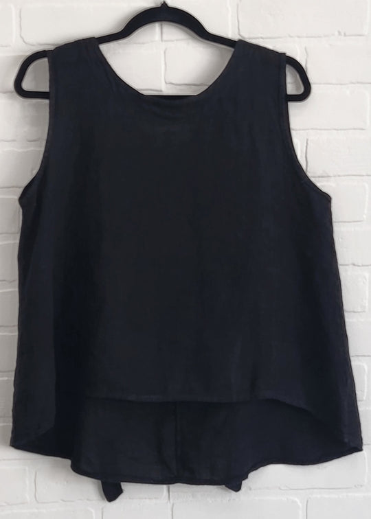Linen Sleeveless Tank with Bow Back