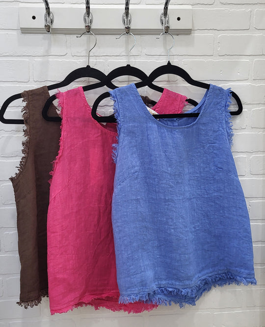Linen Frayed Edge Top