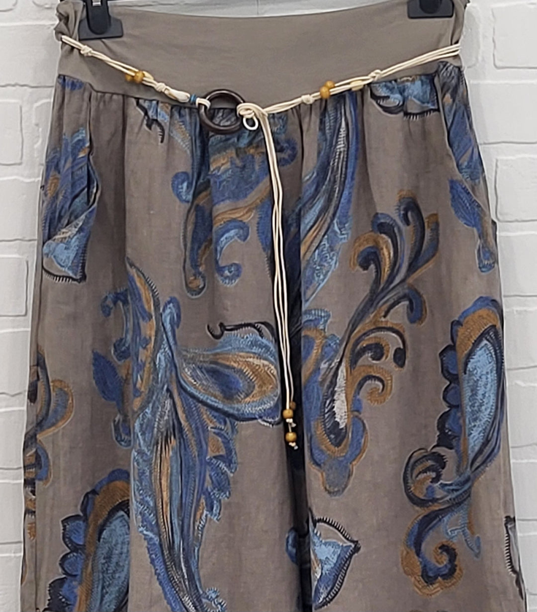 Paisley Print Wide-Leg Linen Pants