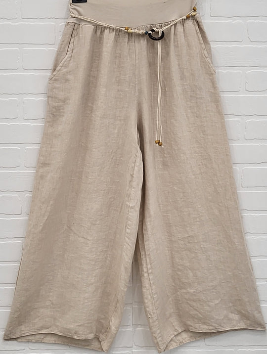 Solid Linen Wide-Leg Pants