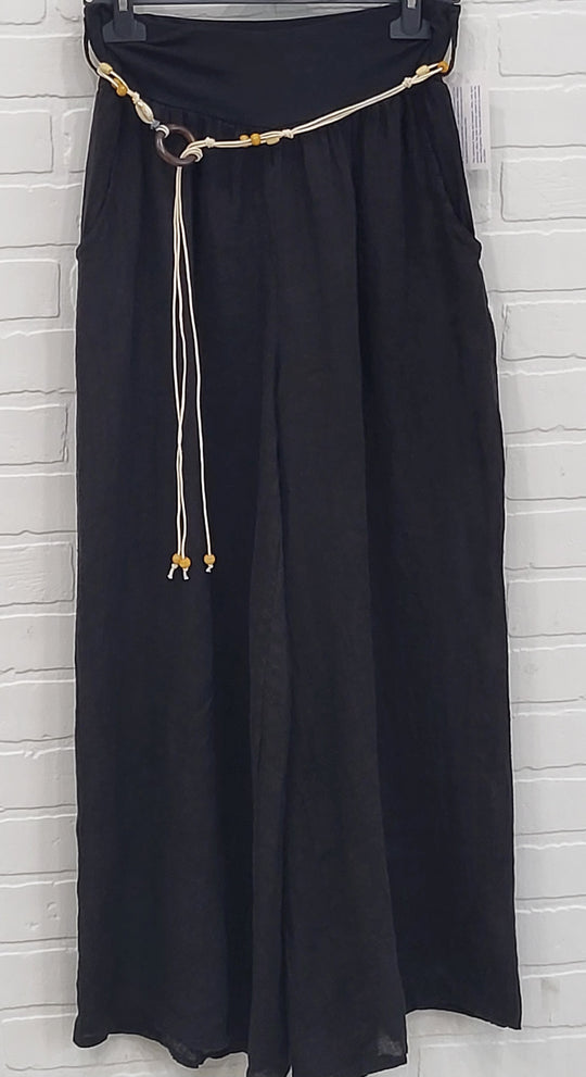 Solid Linen Wide-Leg Pants