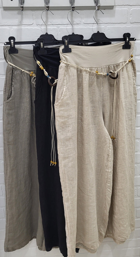 Solid Linen Wide-Leg Pants