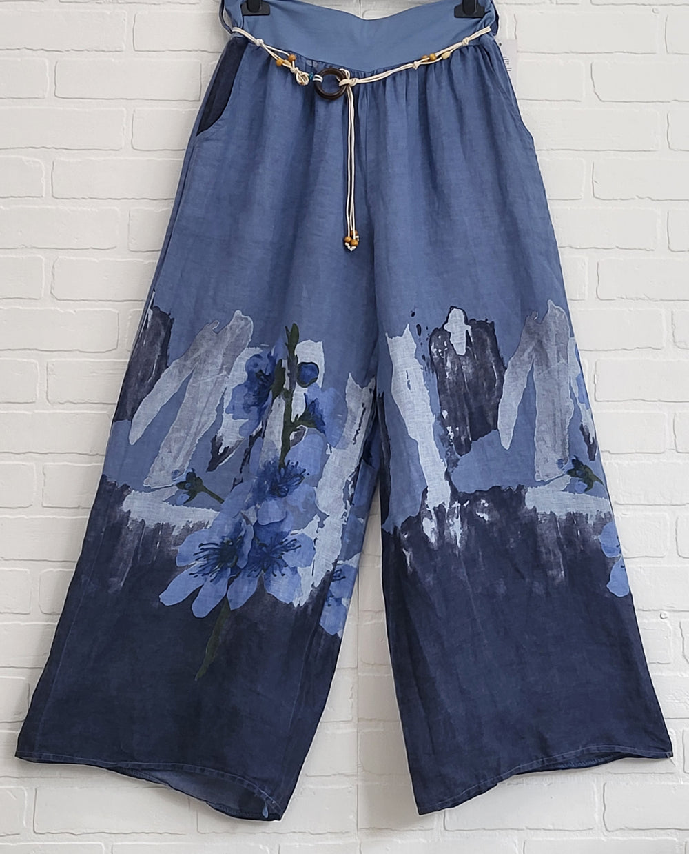 Painted Floral Linen Pants