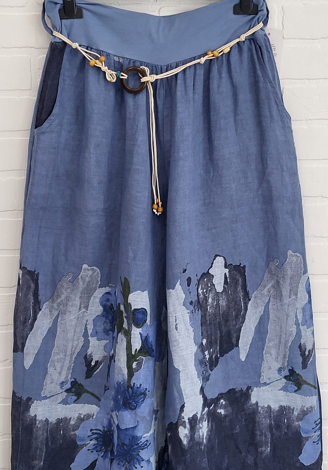Painted Floral Linen Pants