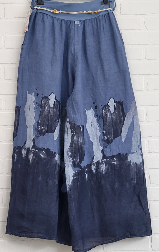 Painted Floral Linen Pants