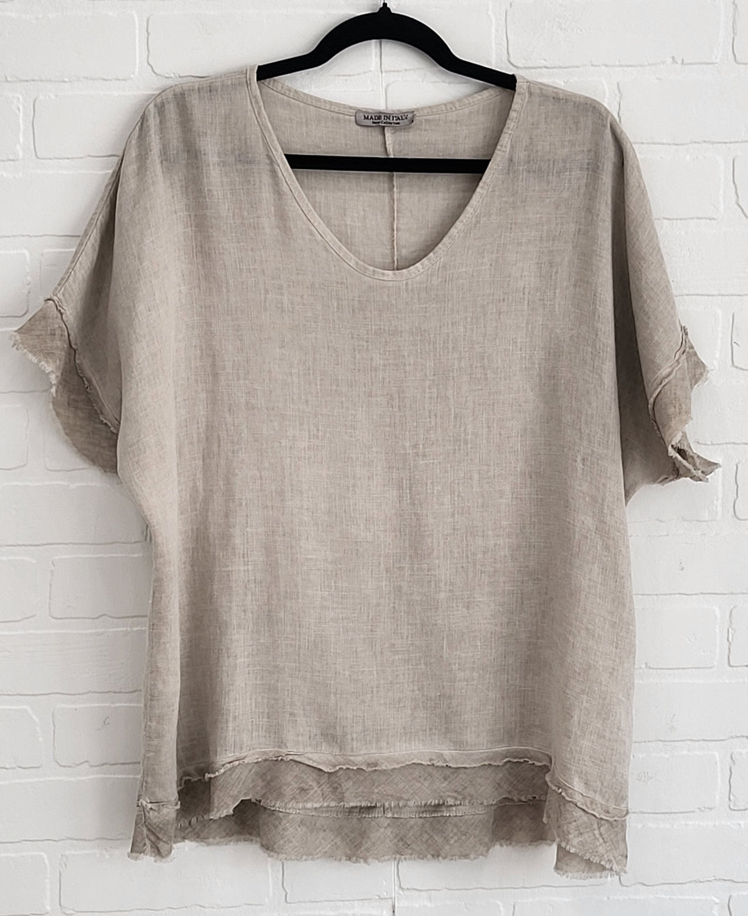 Soft Stone Linen Set – Frayed Top & Pants