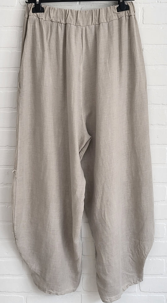 Soft Stone Linen Set – Frayed Top & Pants