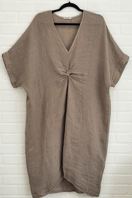 Knotted Linen Midi Dress