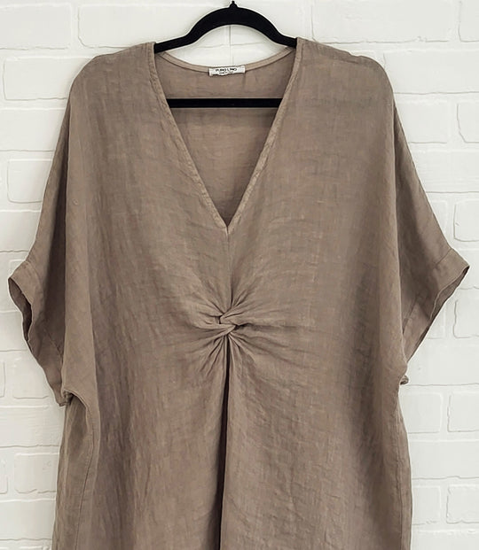 Knotted Linen Midi Dress