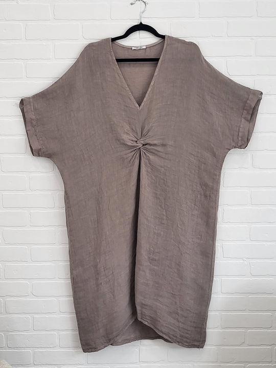 Knotted Linen Midi Dress