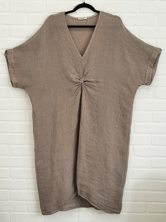 Knotted Linen Midi Dress