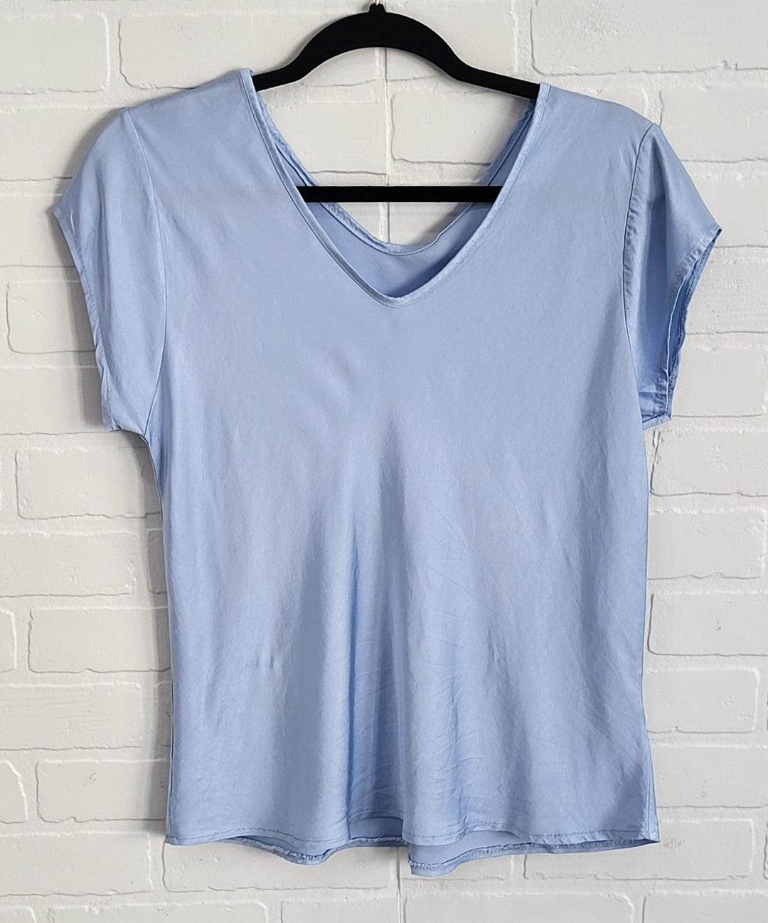 Belle Satin short sleeve V neck top