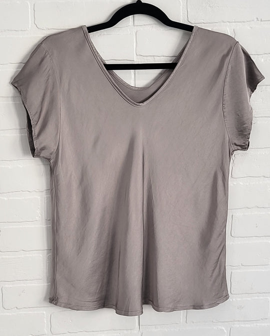 Belle Satin short sleeve V neck top