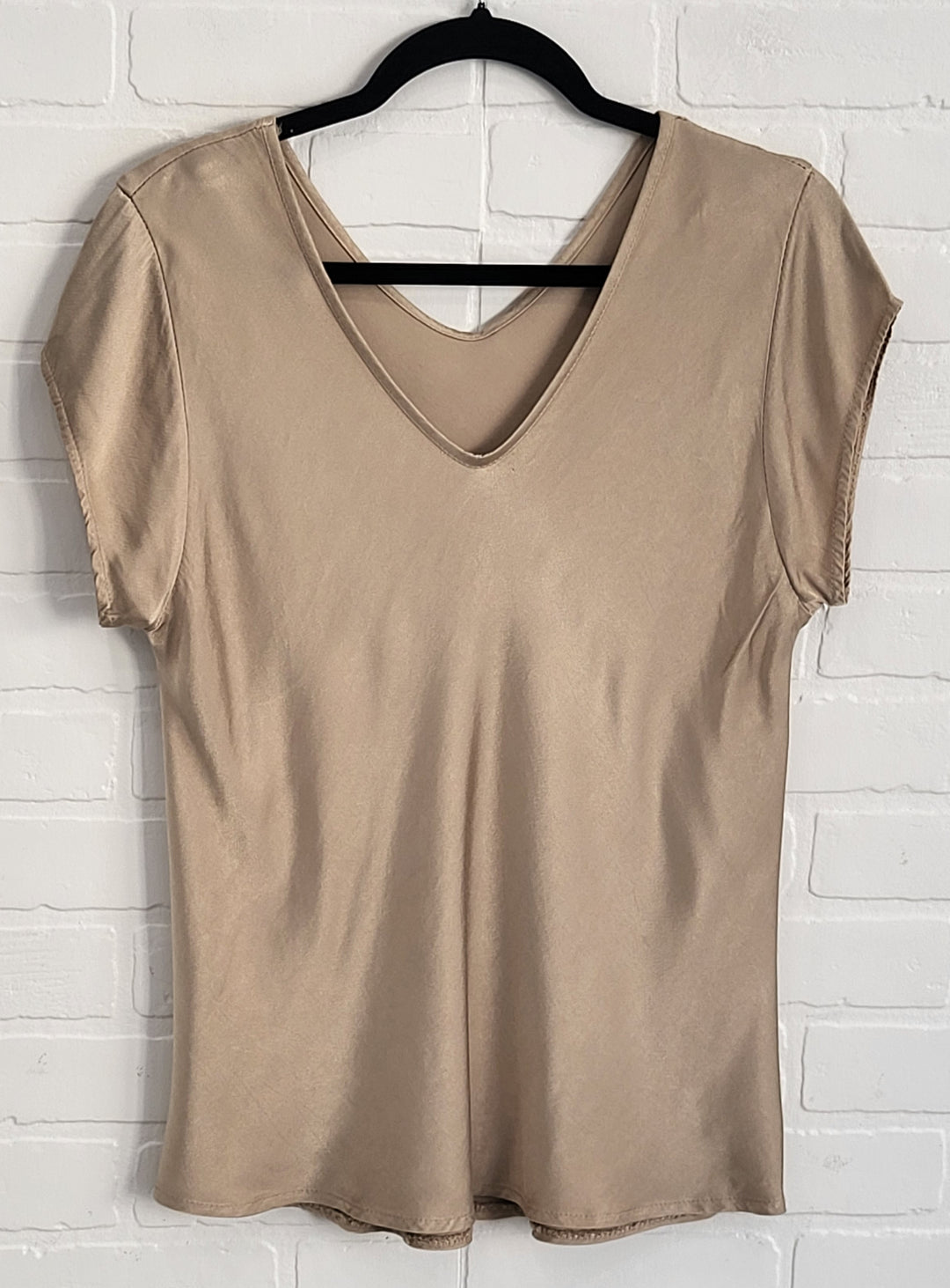 Belle Satin short sleeve V neck top