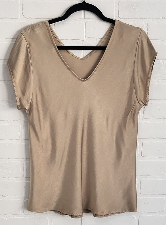 Belle Satin short sleeve V neck top
