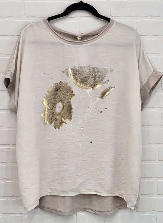 Metallic Gold Printed Flower 🌼 Tee