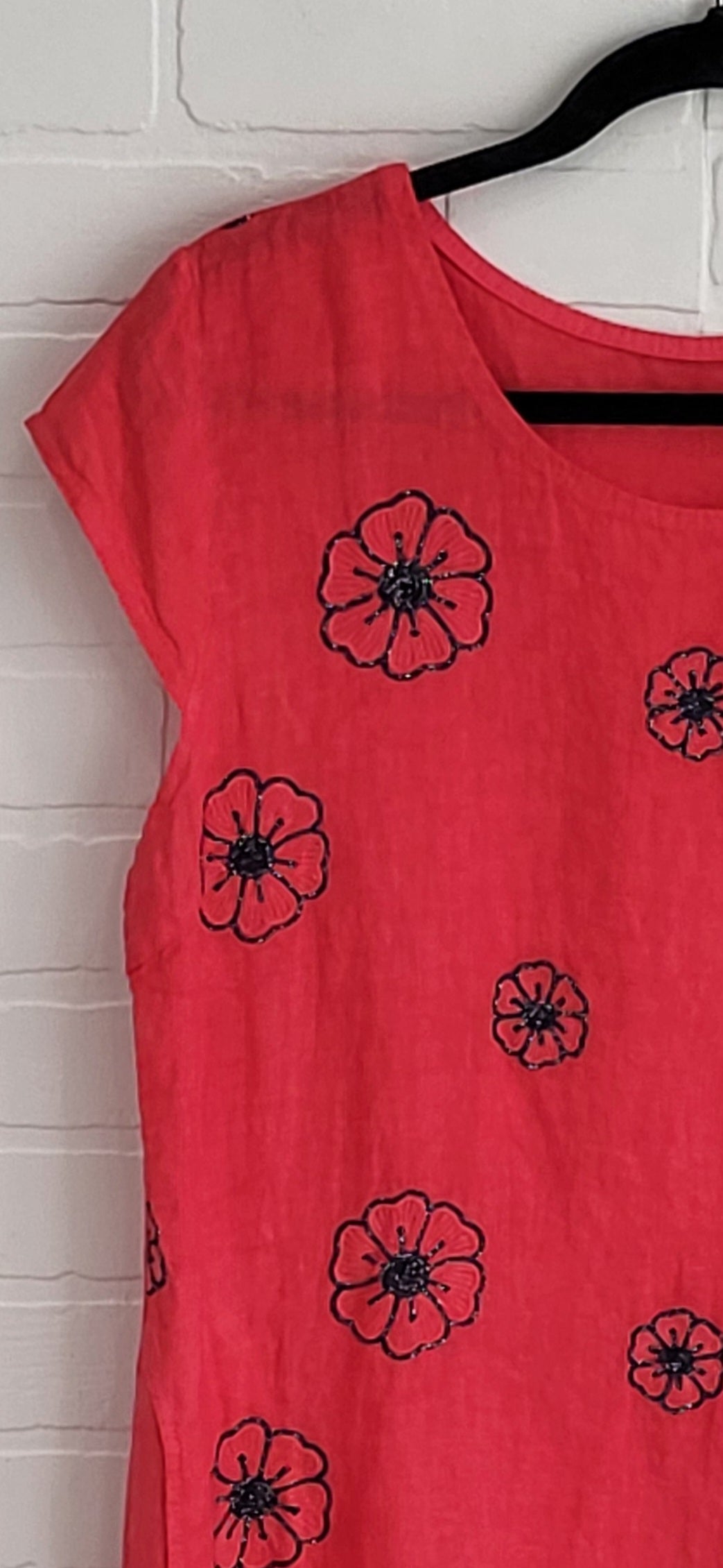 Embroidered Pansies Linen Dress