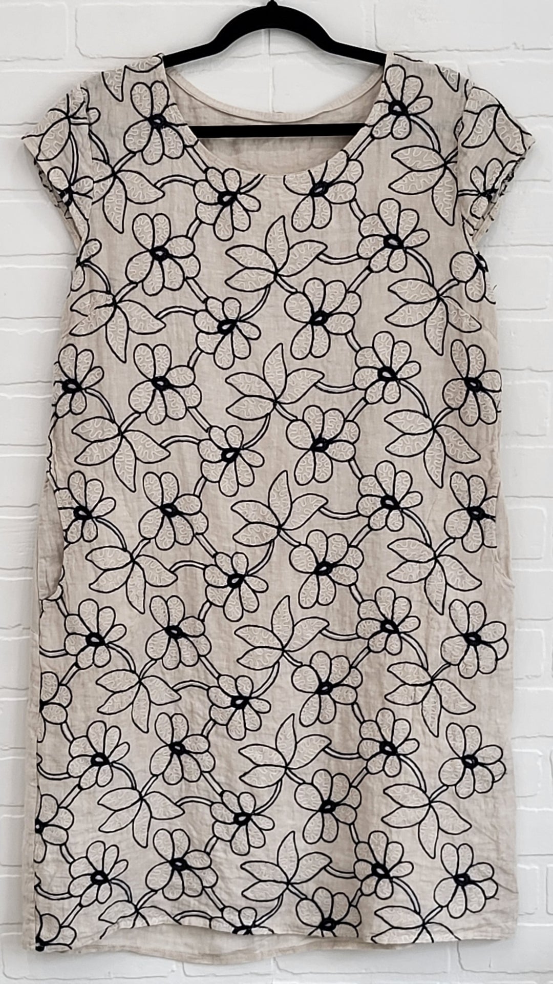 Embroidered Floral Linen Dress