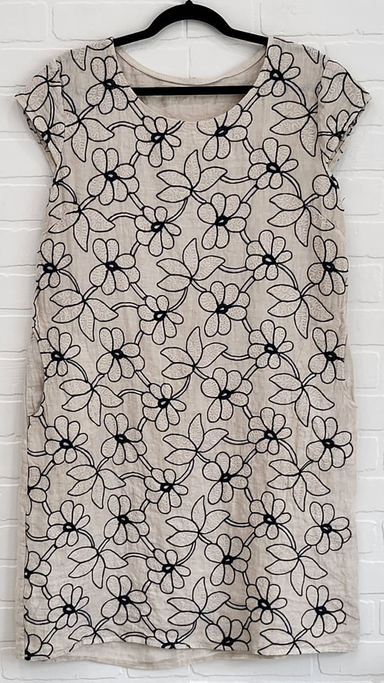Embroidered Floral Linen Dress