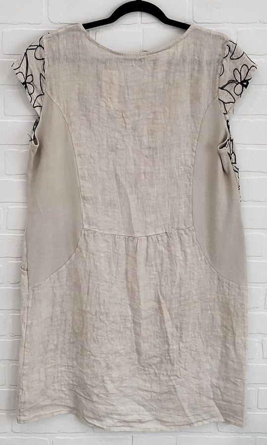 Embroidered Floral Linen Dress