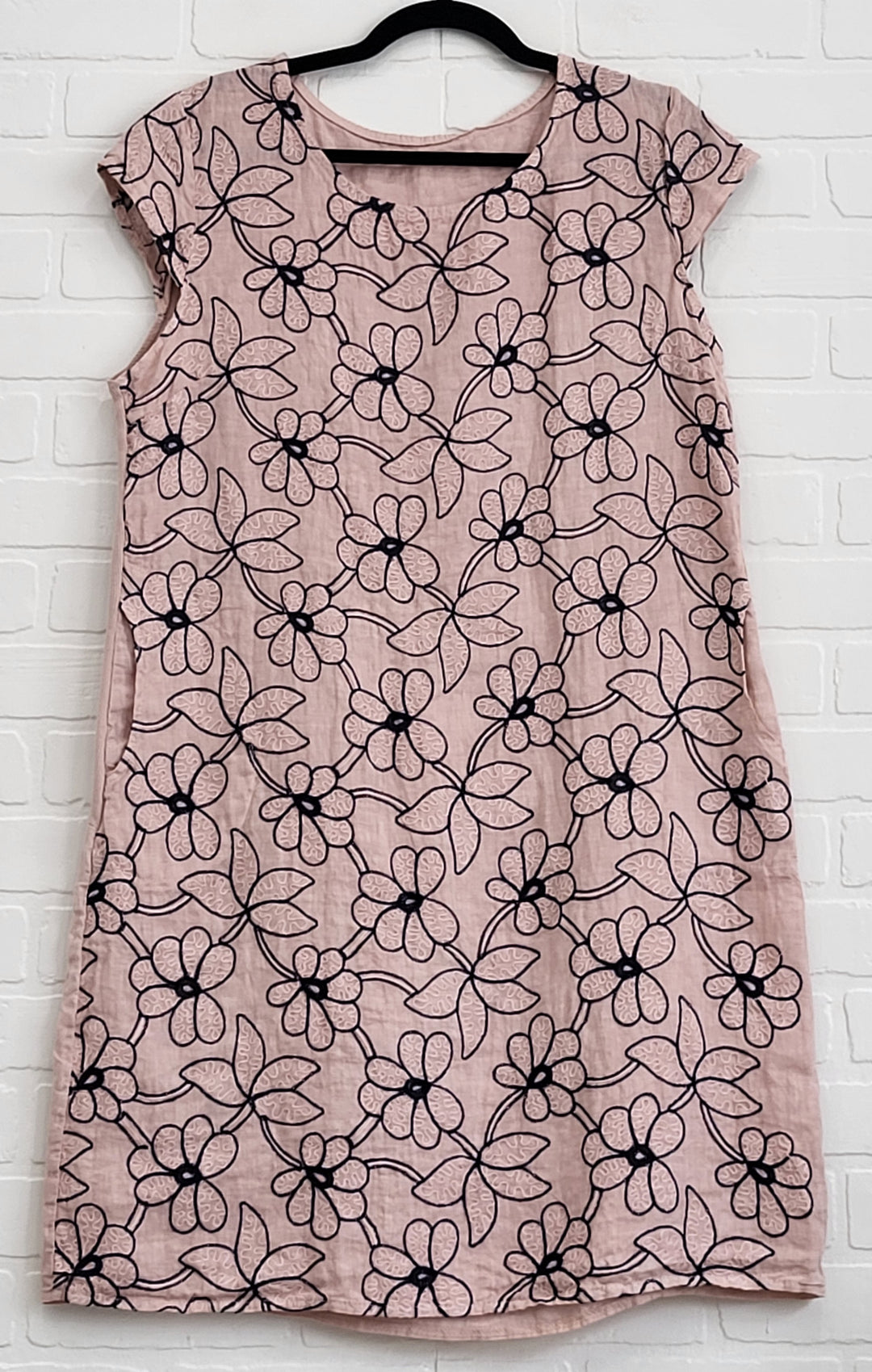 Embroidered Floral Linen Dress