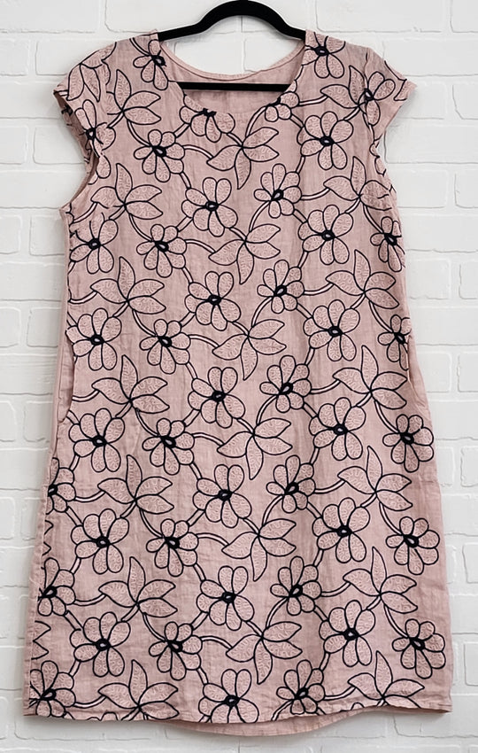 Embroidered Floral Linen Dress