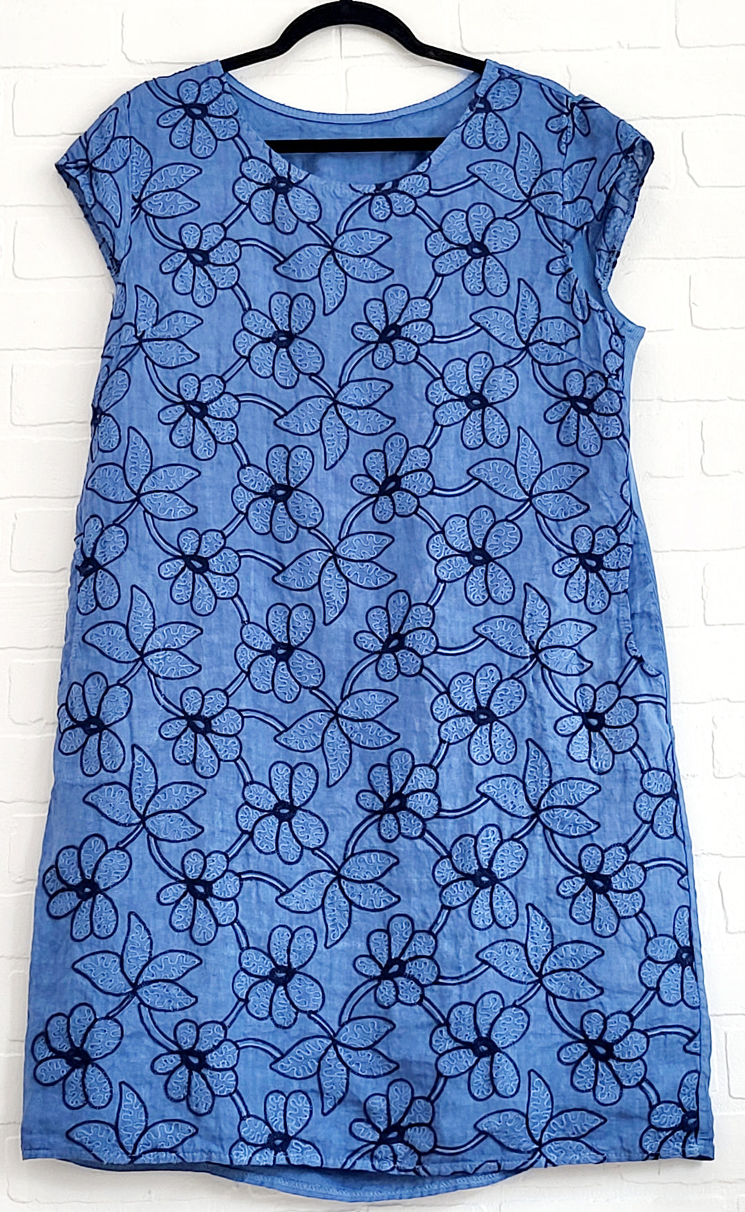 Embroidered Floral Linen Dress
