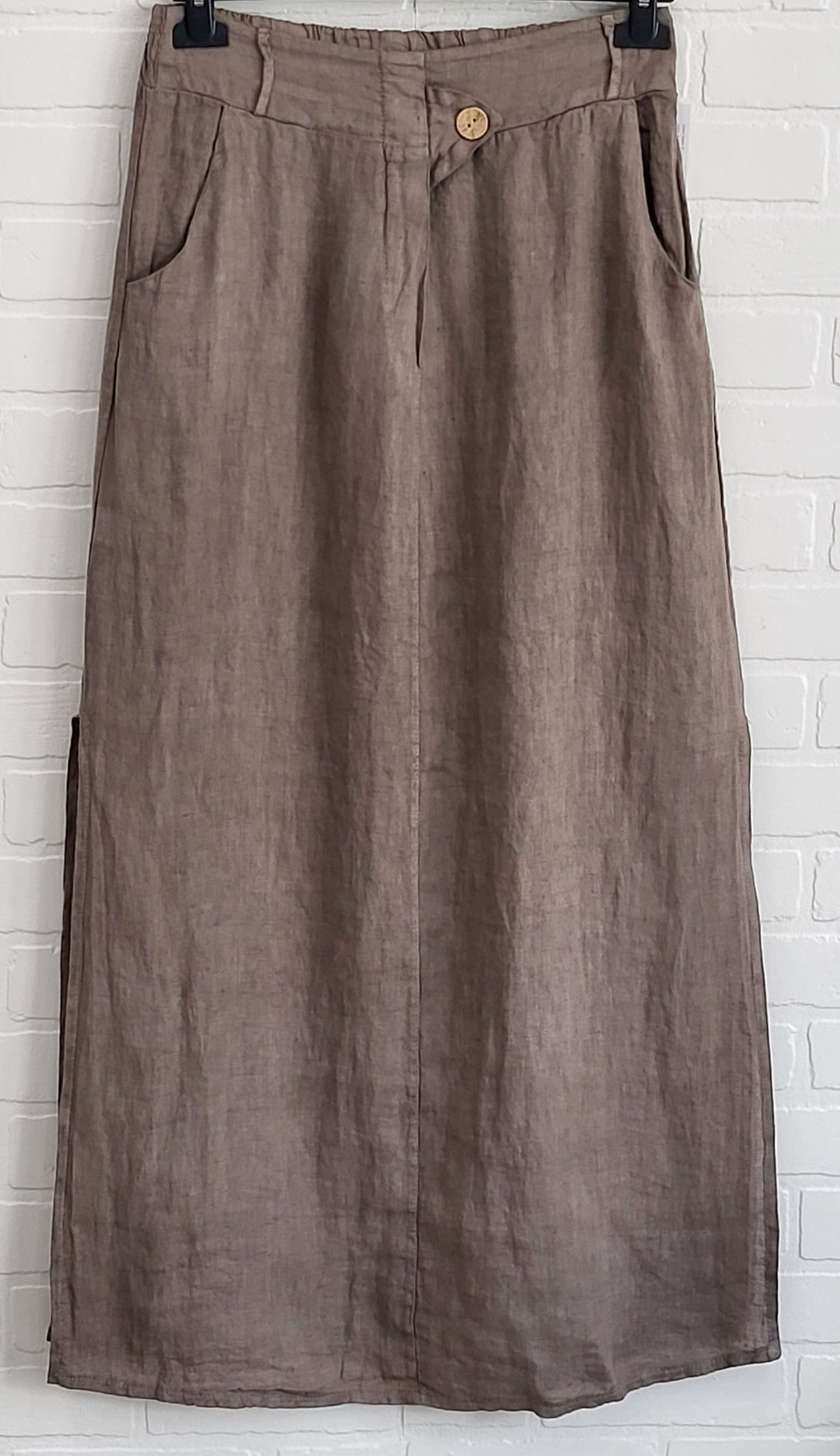 Long Linen Side Slids Skirt