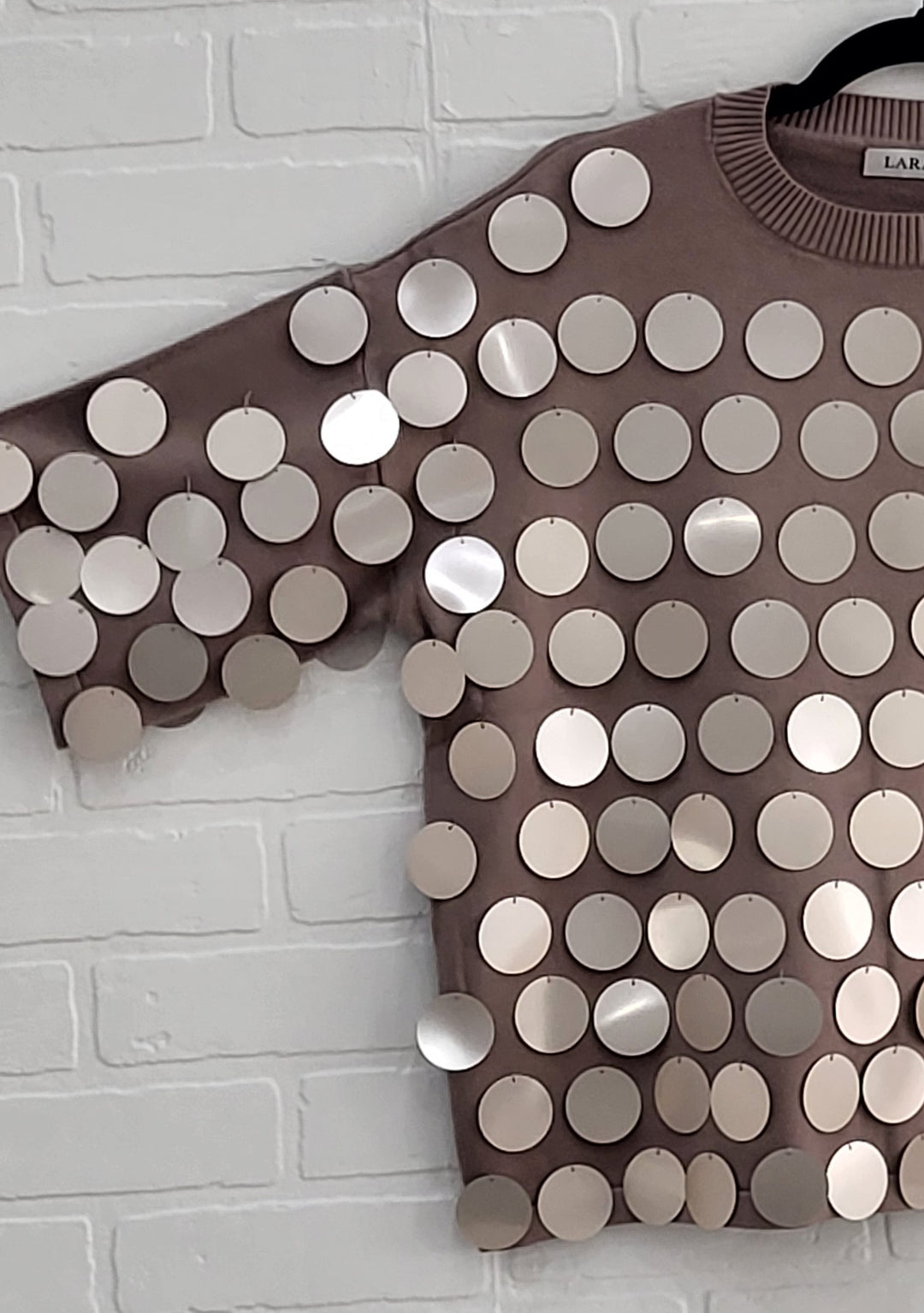 Lara Sequined Discs Short Sleeve Top