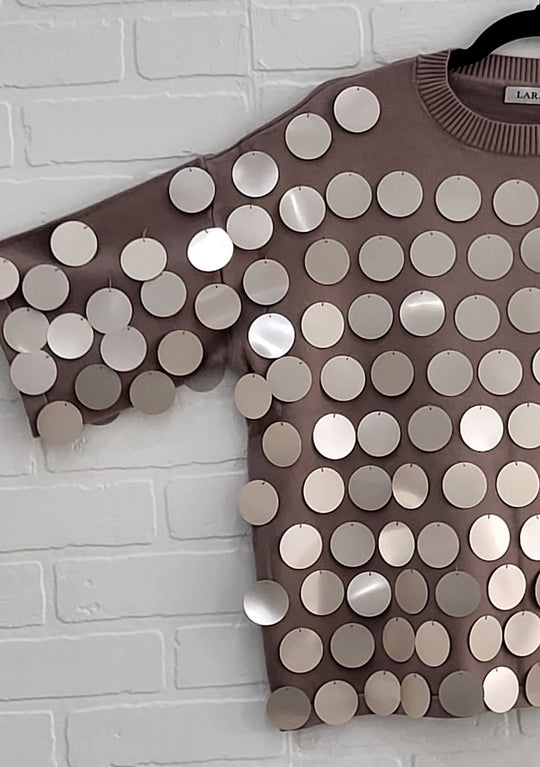 Lara Sequined Discs Short Sleeve Top