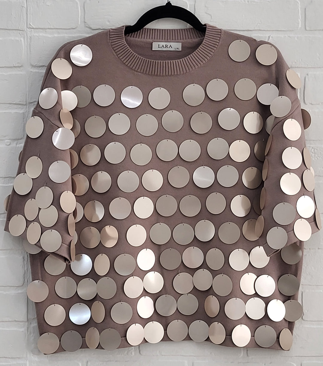 Lara Sequined Discs Short Sleeve Top