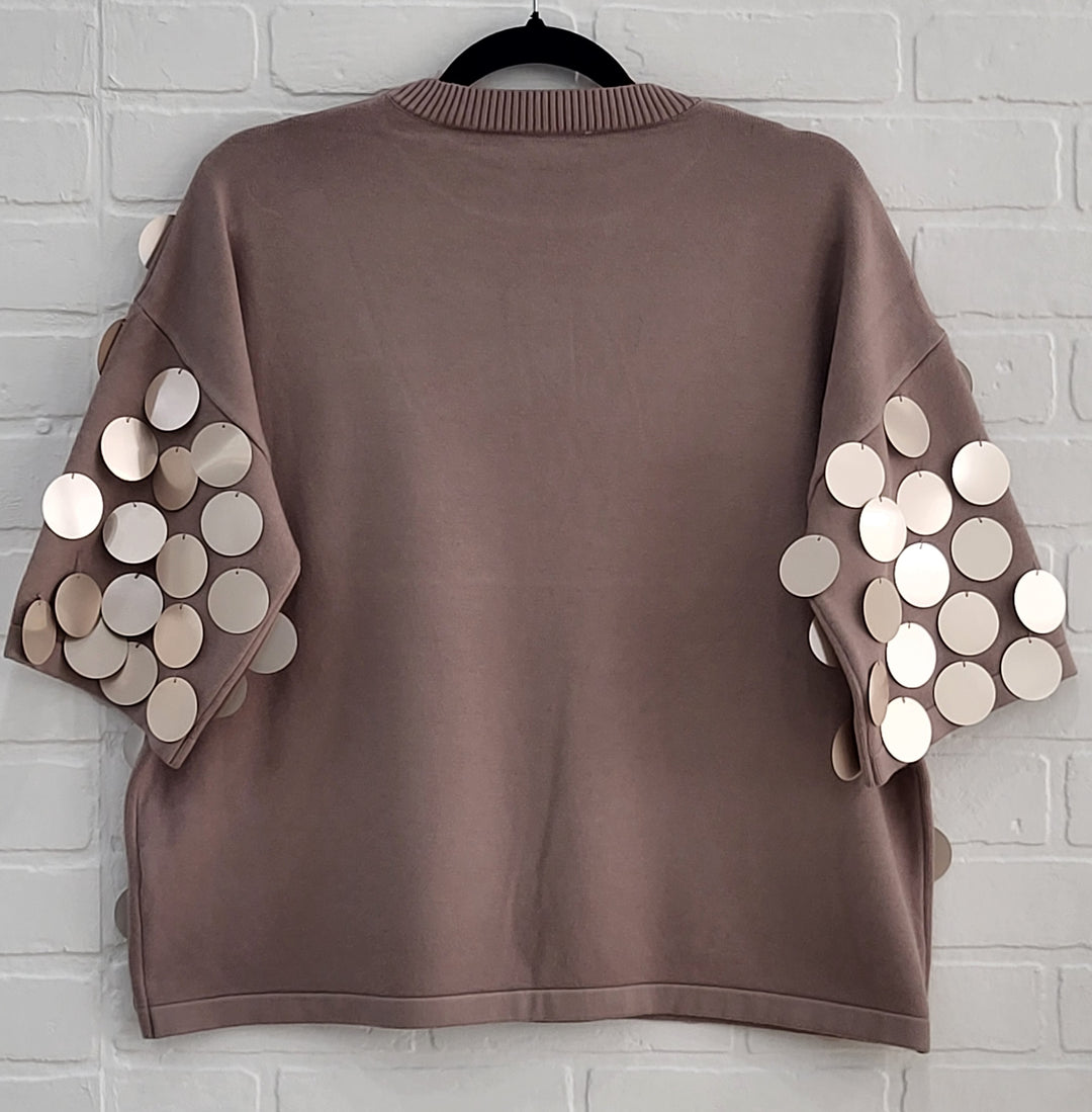 Lara Sequined Discs Short Sleeve Top