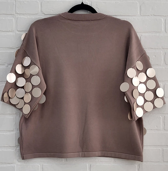 Lara Sequined Discs Short Sleeve Top