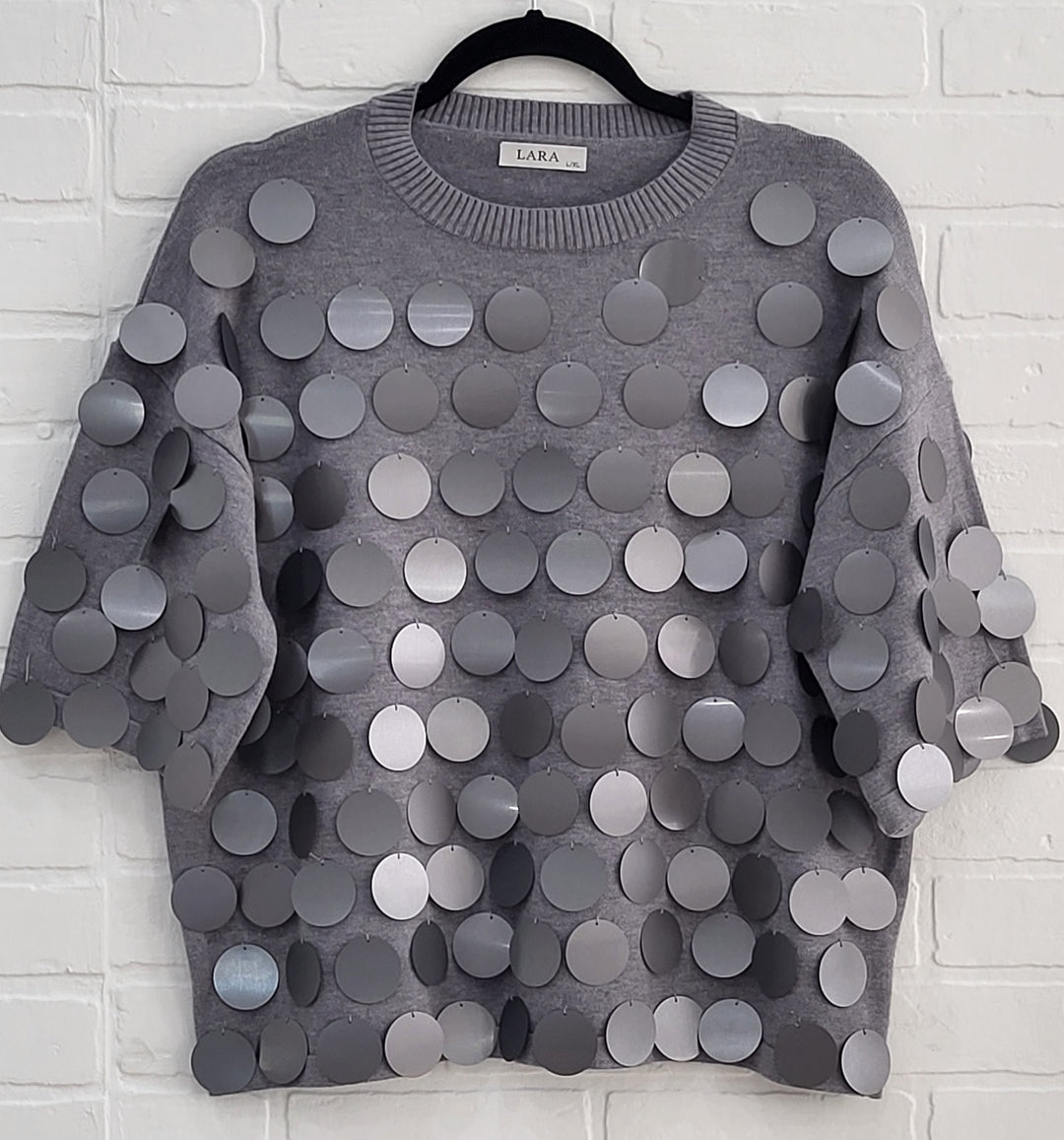 Lara Sequined Discs Short Sleeve Top